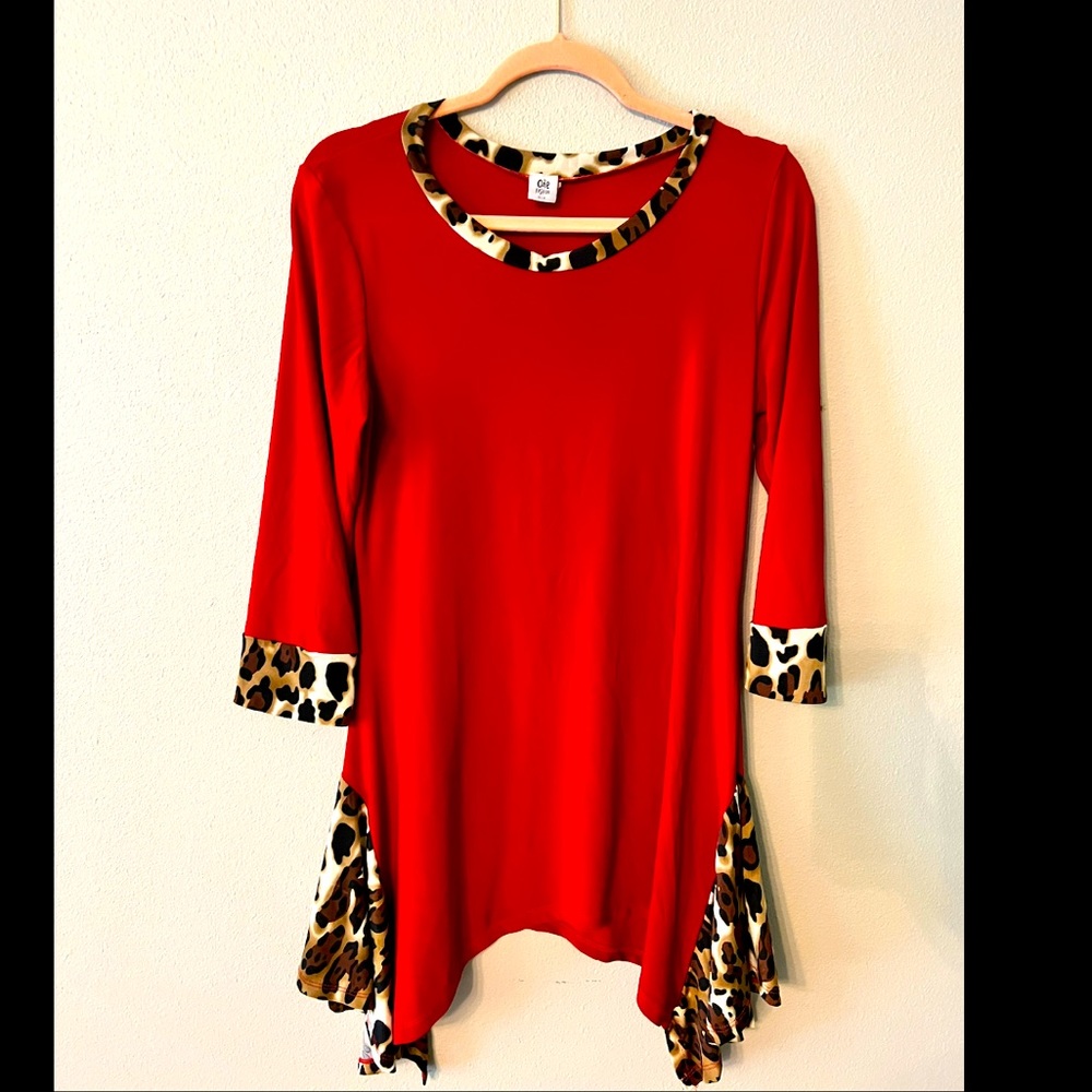 Red and leopard tunic